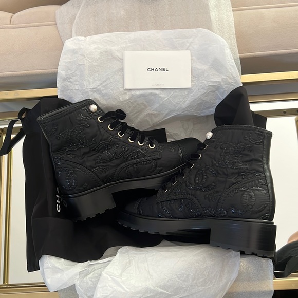 Brand New Chanel Lace Up Pattern Boots - Picture 1 of 5